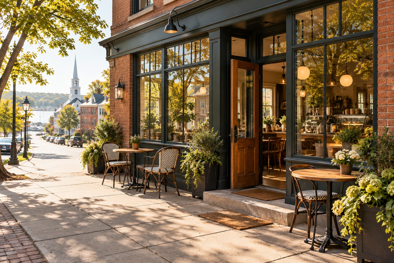 Illustrative generated image of a fictional coffee shop exterior